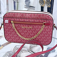Michael Kors Jet Set Item Large MK Signature Logo Crossbody Bag Cherry
