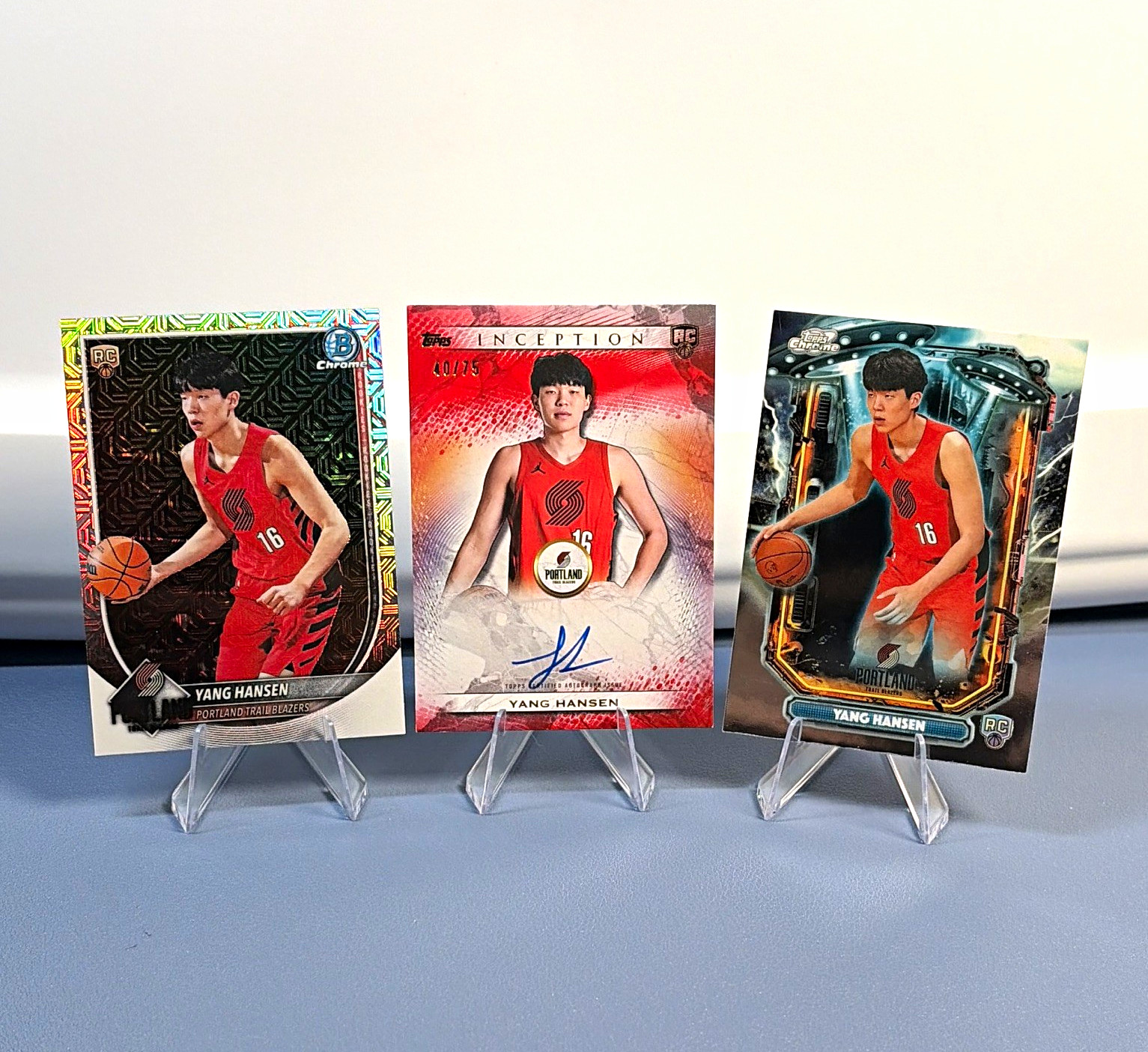 Yang Hansen Trail Blazers RC Lot 3 - Chrome Mojo/Inception Auto /75 & Cosmic ET