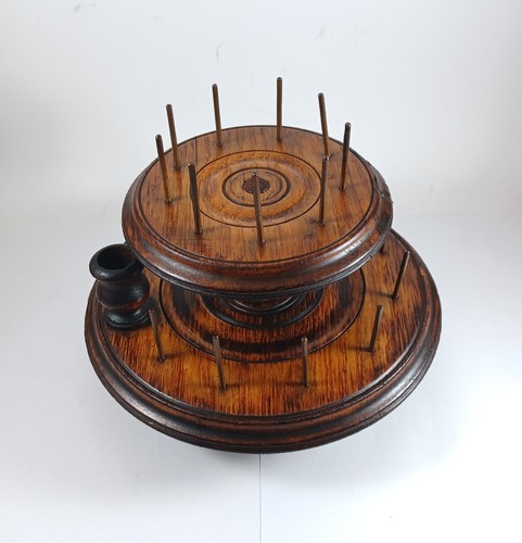 Antique Victorian Oak Treen Rotating Sewing Thread Spool Holder Caddy - Picture 2 of 23