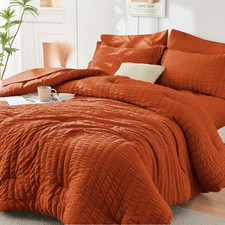 Burnt Orange Full Size Comforter Sets Seersucker 7 Pieces, All Season Luxury Bed