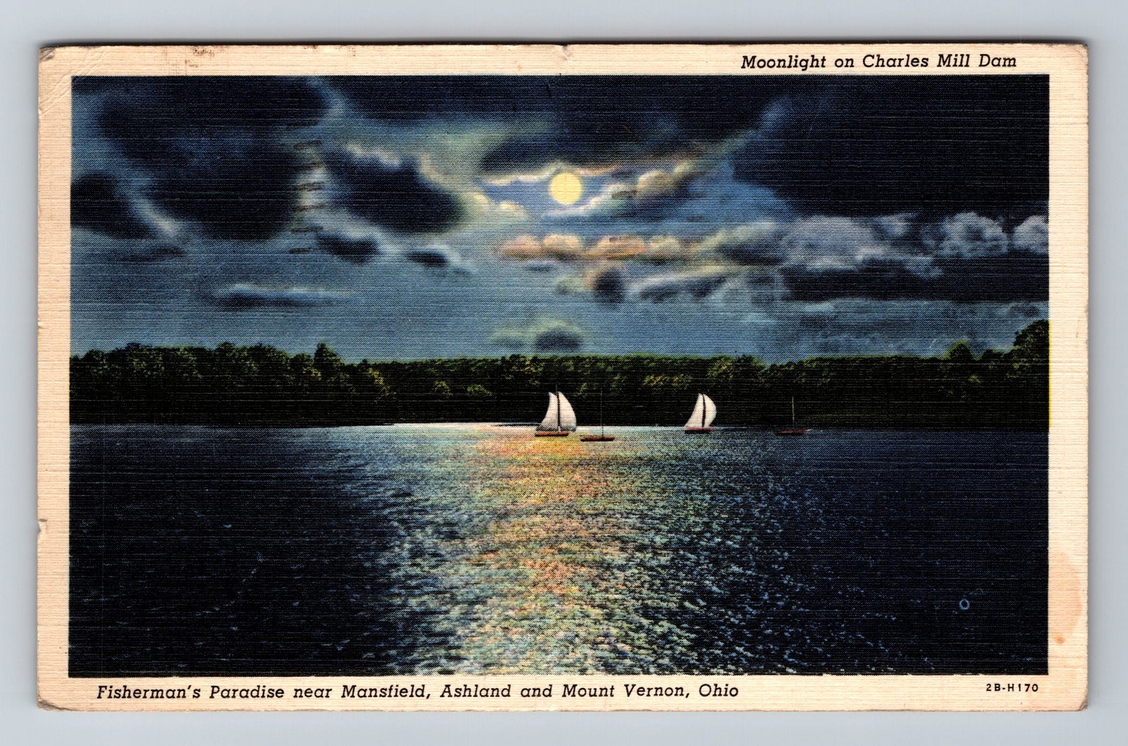 Mount Vernon OH-Ohio Fisherman Paradise Charles Mill Dam Vintage c1943 Postcard
