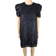 Sezane Cory Womens Black Shiny Shift Mini Dress Size FR 34 NWOT