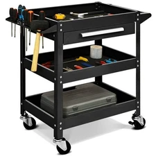 Costway Three Tray Rolling Tool Cart Mechanic Cabinet Storage ToolBox Organizer