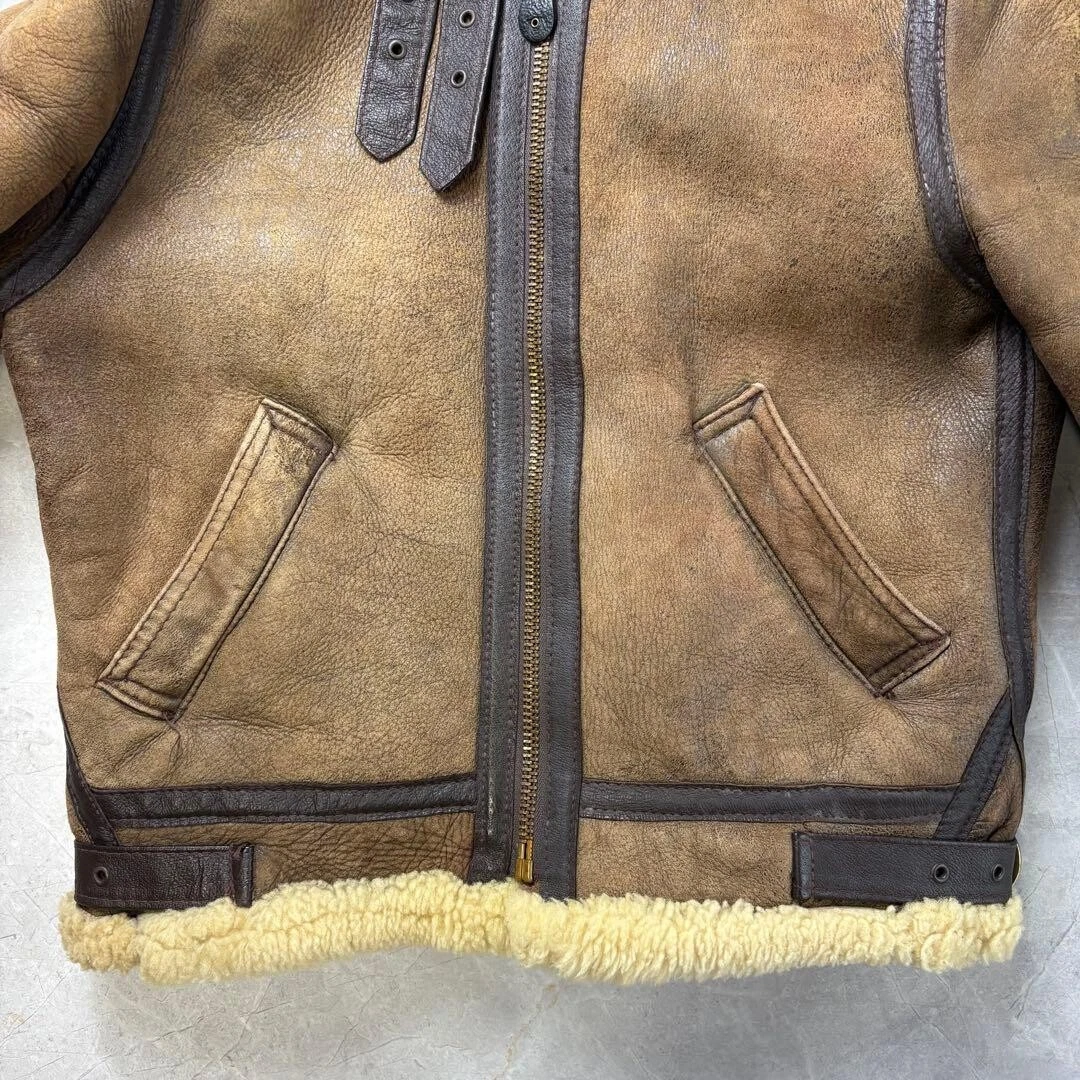 Chaqueta de Vuelo Schott B3 Cuero Marrón Piel de Oveja Talla 38