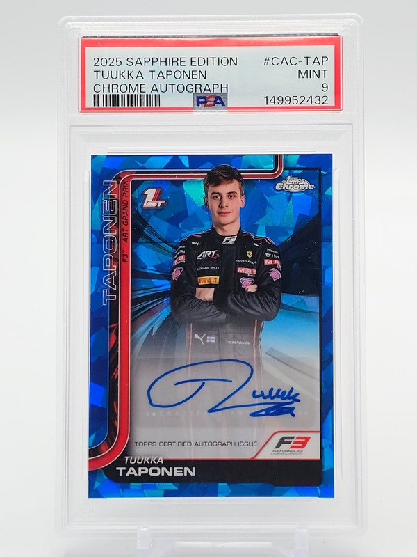 TUUKKA TAPONEN 2025 TOPPS CHROME F1 SAPPHIRE EDITION AUTO 1ST PSA 9 Q7278