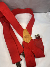 Vintage Nichols Red Suspenders No. 110 USA Made Leather Patch Heavy Duty