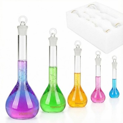 5 Pcs Volumetric Flask Set 10ml 25ml 50ml 100ml 250ml Class A, ASTM E288 3.3 ...