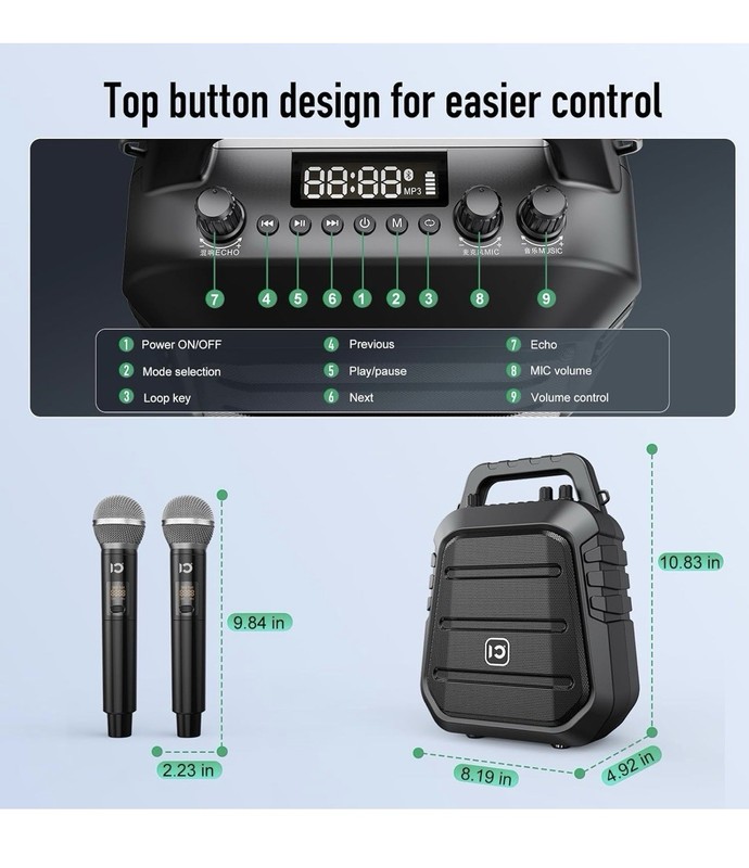 Portable Voice Amplifier 40W with 2 Wireless Microphones SHIDU S97 Powerful