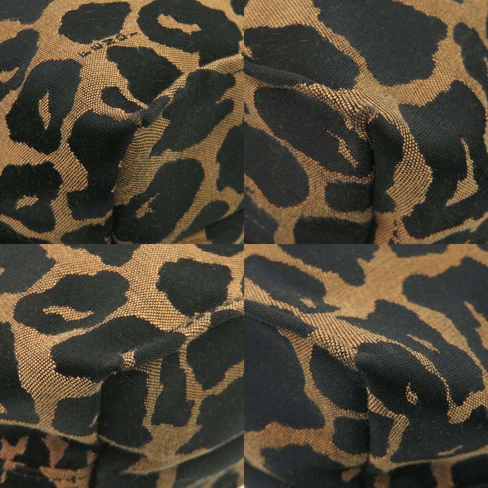 FENDI Leopard Pattern Canvas Leather Brown Tote B… - image 4
