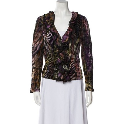 Alberto Makali Ruffle Top S Abstract Animal Print Zip Statement luxe maximalist