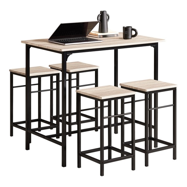 Sobuy Bartisch,Set 5-Teilig Stehtisch,Bistrotisch Mit 4 StüHlen,Ogt11-N-image