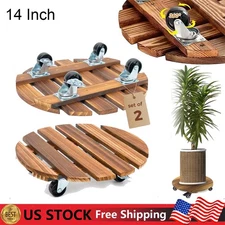 2 Pack 14" Plant Caddy Plant Stand w/ Wheels Heavy Duty Wood Rolling Plant Stand