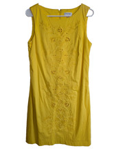 Calvin Klein Yellow Eyelet Embroidered Sleeveless Dress Size 8 Summer