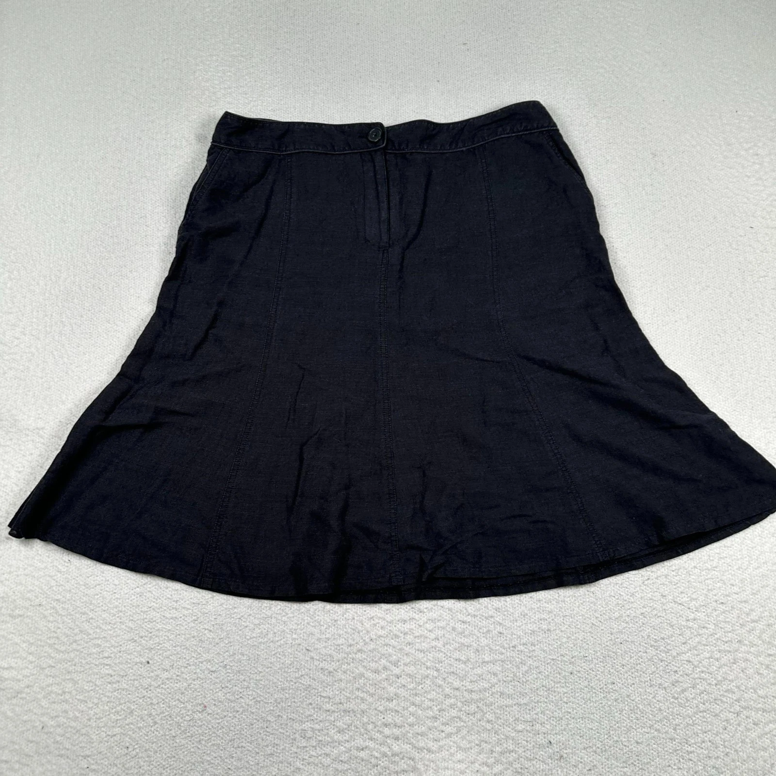 Sandro Sportswear Linen Blend A Line Flare Skirt 16 Lagenlook Cottage Boho Black