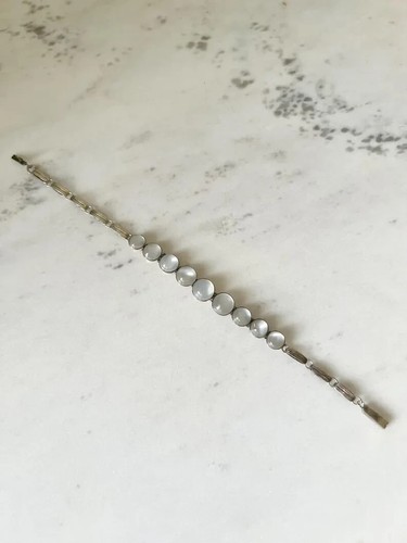 Antique Edwardian Blue Moonstone Cabochon & Solid Silver Bracelet - Picture 12 of 19
