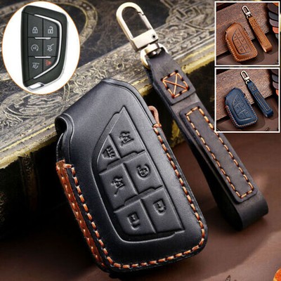 Genuine Leather Car Key Fob Cover Case For Cadillac Escalade CT4 CT5 CT4-V C8 