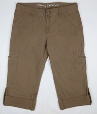 Tommy Hilfiger Women s Rip Stop Roll Tab Convertible Leg Cargo Pants Brown Sz 16