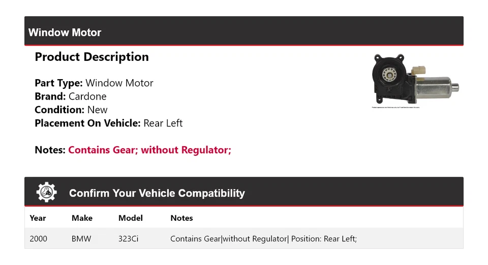 Motor ventana trasero izquierdo bmw 323ci 2000 cardone Foto 2 de 4