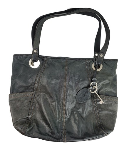 Black Leather Tote Shoulder Bag 