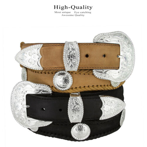 Cinturón de cuero genuino festoneado festoneado Silver City Western Belt 1-1/2" (38 mm) - Imagen 1 de 5