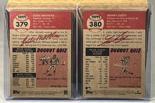 2021 TOPPS LIVING SET WEEK 2 #379 EDDIE MATHEWS BRAVES #380 JOHNNY CUETO GIANTS - Picture 2 of 2