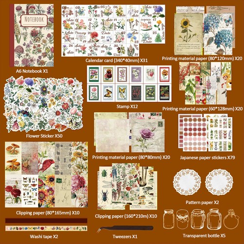 263Pcs Vintage Scrapbook Floral Journaling Supplies Decorative Flower 263pcs vintage scrapbook floral journaling supplies decorative flower