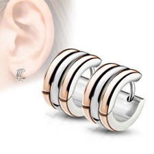 Stainless Steel Triple Dome Hoop Huggie Earrings Pair 7mm 20GA Earring Rose Gold