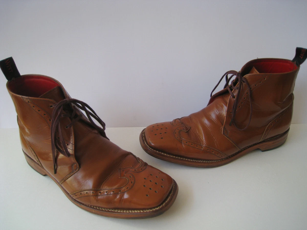 JEFFERY WEST HOBAR TAN LEATHER LACE UP ANKLE BOOT MEN US 10 UK 9