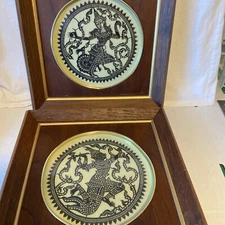 Nang Talung Black Leather Art Thailand 1970s 11x11" Dancing Woman Set(2) Picture