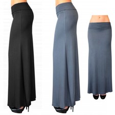Solid Grey Long Maxi Skirt Waist Foldover Full Length Light Rayon Spandex Small