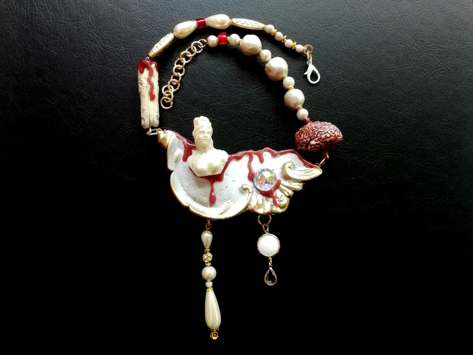 Joyería de lujo collar estilo barroco colgante dramático vintage brutalista gargantilla Foto 4 de 4