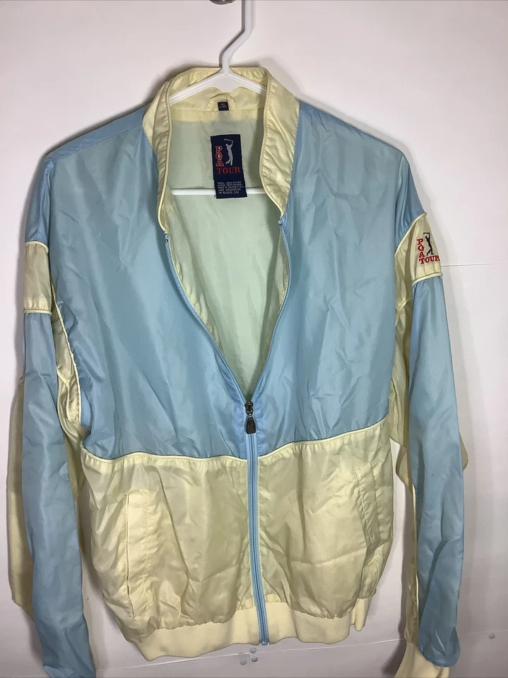 CHAQUETA DE NAILON VINTAGE AÑOS 80 PGA Tour GOLF - Cremallera completa azul amarillo - Para hombre M mediana Foto 4 de 4