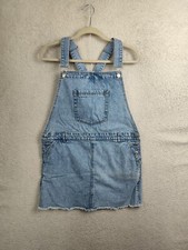 MNG Women Overall Small Blue 100% Cotton Casual Fit Bibs Pockets Denim Dress