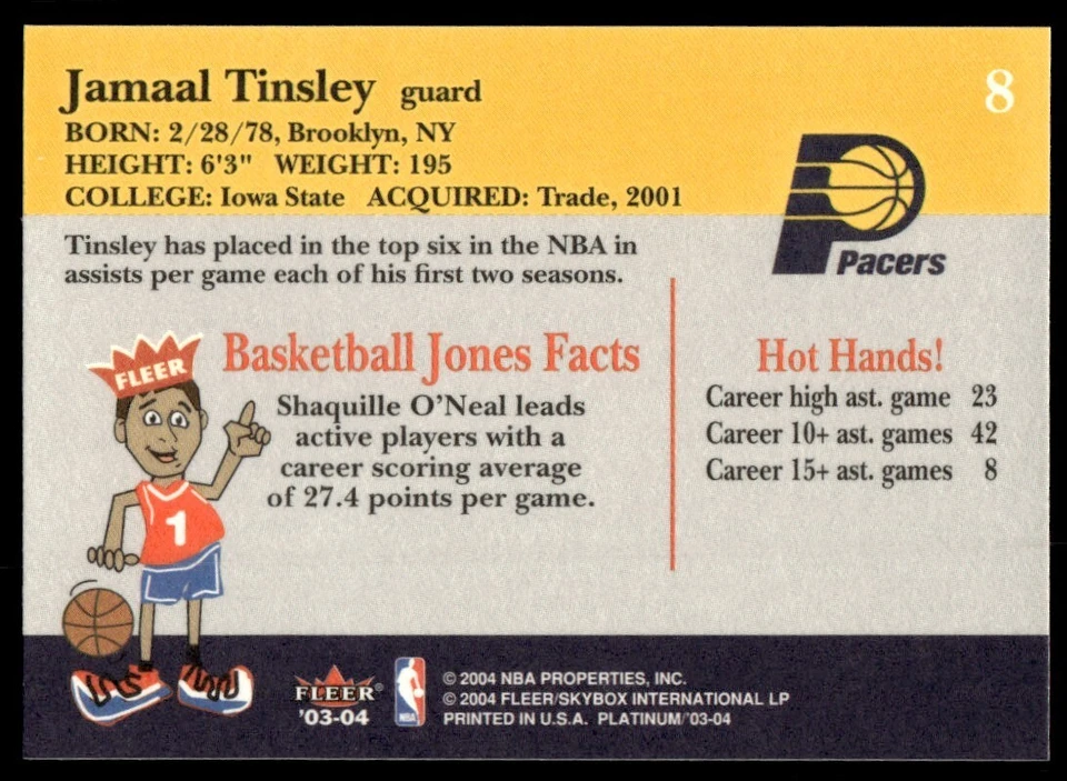 2003-04 Fleer Platinum Jamaal Tinsley Indiana Pacers #8 - Image 2 of 2
