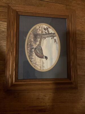 Framed Ring-Neck Pheasants in Landscape, Ringneck Pheasant Painting 15''X9''X3''