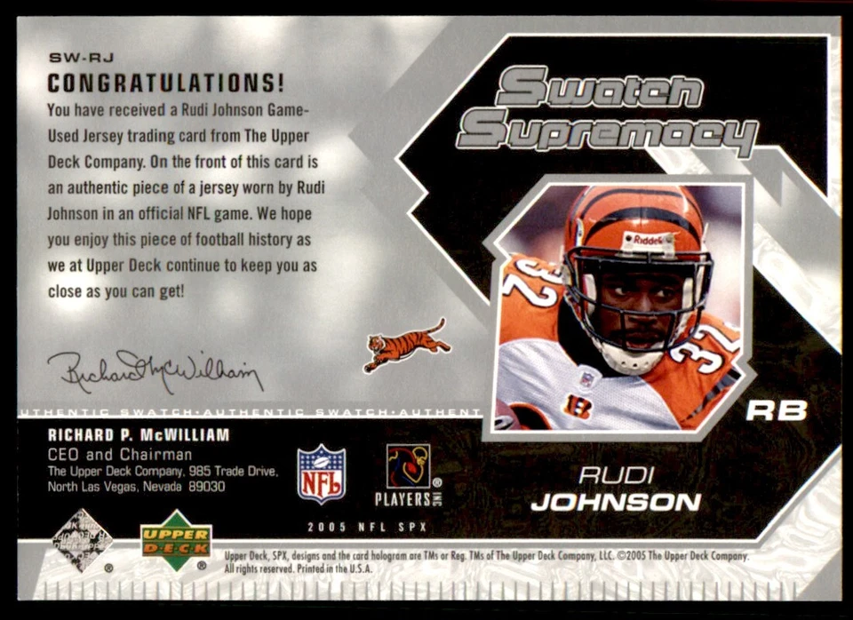 2005 SPx Swatch Supremacy Rudi Johnson Cincinnati Bengals #SW-RJ - Image 2 of 2