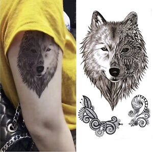 Temporares Tattoo Wolf Muster Blumen Wasserfest Indianer Tier Tiere Wald Ebay