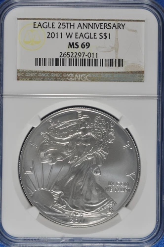 2011 W Burnished 1 OZ Silver American Eagle NGC MS 69 25th Anniversary 