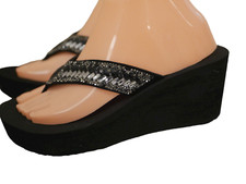 NEW YELLOW BOX WOMEN'S BLACK GLORIAN WEDGE FLIP FLOPS SANDALS size 10