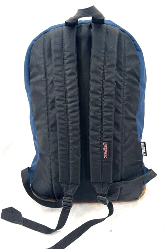 Jansport Navy Blue Canvas Leather Multi-Pocket Strap School Bag Backpack - Picture 4 of 9