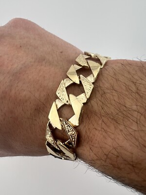 9 kt massives Gold Herrenarmband 9 ZOLL - 18 mm flache Panzerkette - VOLLE UK-PUNZE & VERPACKT