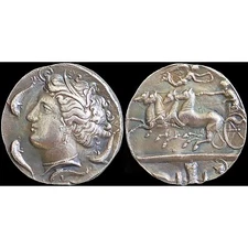 405-370 BC Large Ancient Greek Coin Sicily Syracuse Gallatin Dekadrachm 34mm