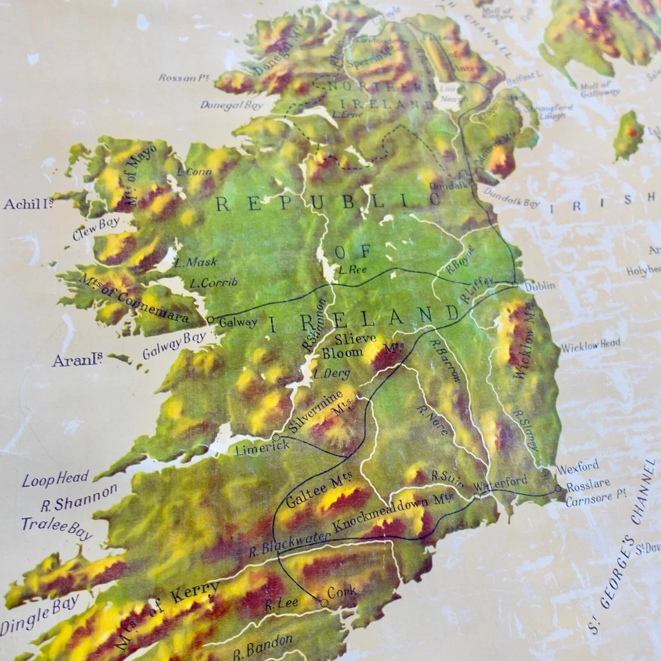 Mapa escolar vintage desplegable Reino Unido Gran Bretaña Irlanda 1950’s grande Johnson Foto 3 de 4