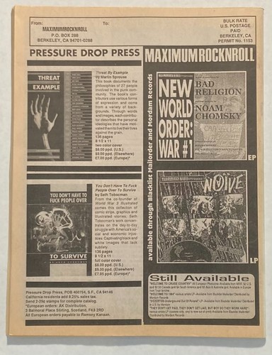 MAXIMUM ROCKNROLL Magazine #102 MRR 1991 Jello, UK Subs, Gray Matter, Fix, Punk - Picture 3 of 6