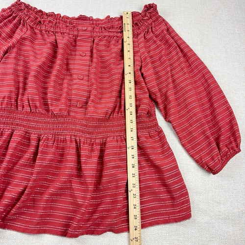 Lane Bryant Smocked Waist Blouse Red Size 18/20 Bohemian Off The Shoulder Peplum - Picture 16 of 19