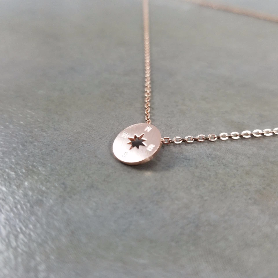 Компас розовое золото ожерелье навигации круг путешественник изящный удачи направление - Изображение 3 из 4