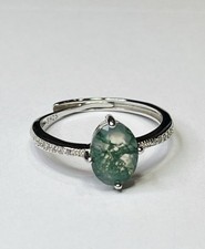 925 Sterling Silver Natural Marquise Faceted Green Moss Agate Ring