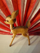 Vintage Large Hard Plastic Fawn 7" Big Eyes Kitsch FLOCKED