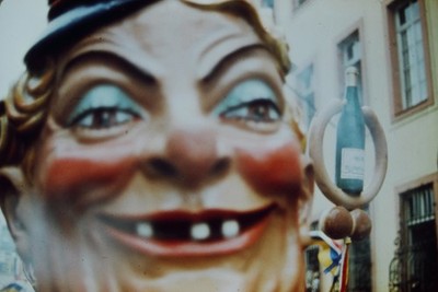 c1970's 35mm Slide, Giant Carnival Mask, Parade Float, Germany blue European