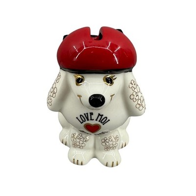 Betsy Johnson Paris XOXO Poodle Piggy Bank Ooh La La Whimsical French Ceramic